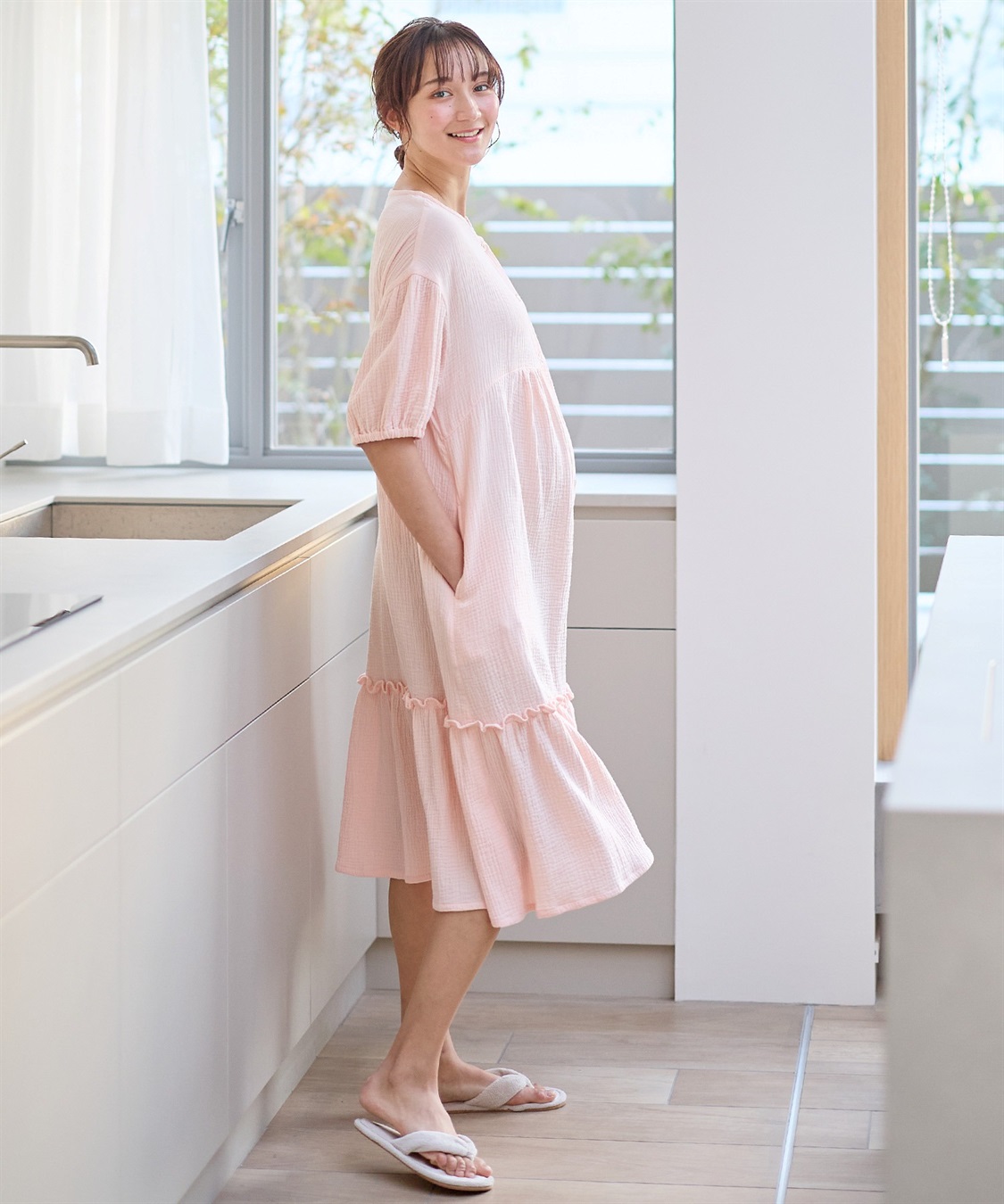 Rosemadame コットン100％ ダブルガーゼ ボリューム袖ネグリジェ/ワンピース(産前・産後対応 マタニティ＆授乳服 パジャマ/ルームウェア)_sub_14