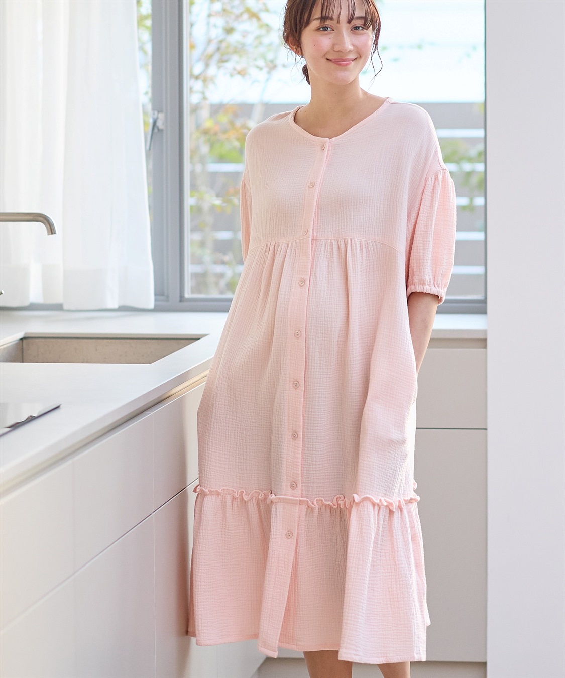 Rosemadame コットン100％ ダブルガーゼ ボリューム袖ネグリジェ/ワンピース(産前・産後対応 マタニティ＆授乳服 パジャマ/ルームウェア)_sub_15