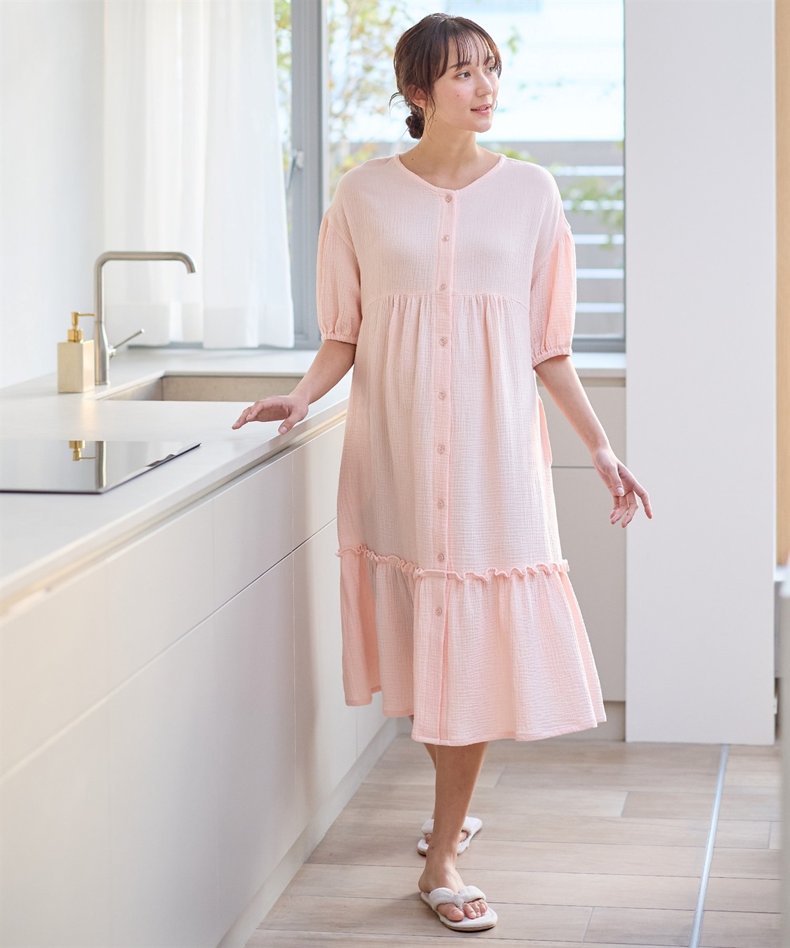 Rosemadame コットン100％ ダブルガーゼ ボリューム袖ネグリジェ/ワンピース(産前・産後対応 マタニティ＆授乳服 パジャマ/ルームウェア)_sub_16