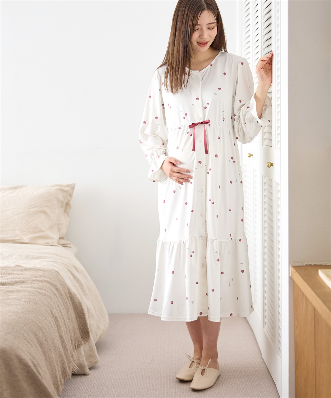 Rosemadame ニットサテン無地・チェリー柄ネグリジェ パジャマ/ルームウェア（マタニティ/授乳服）授乳楽々 妊婦服 産前・産後対応_sub_7