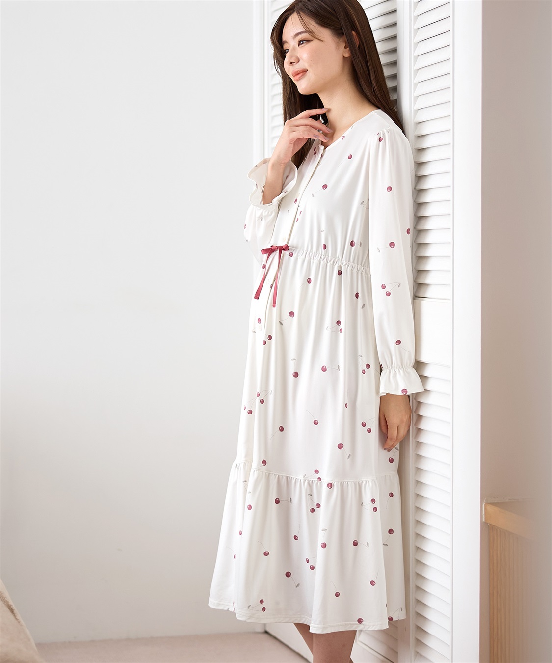 Rosemadame ニットサテン無地・チェリー柄ネグリジェ パジャマ/ルームウェア（マタニティ/授乳服）授乳楽々 妊婦服 産前・産後対応_sub_8