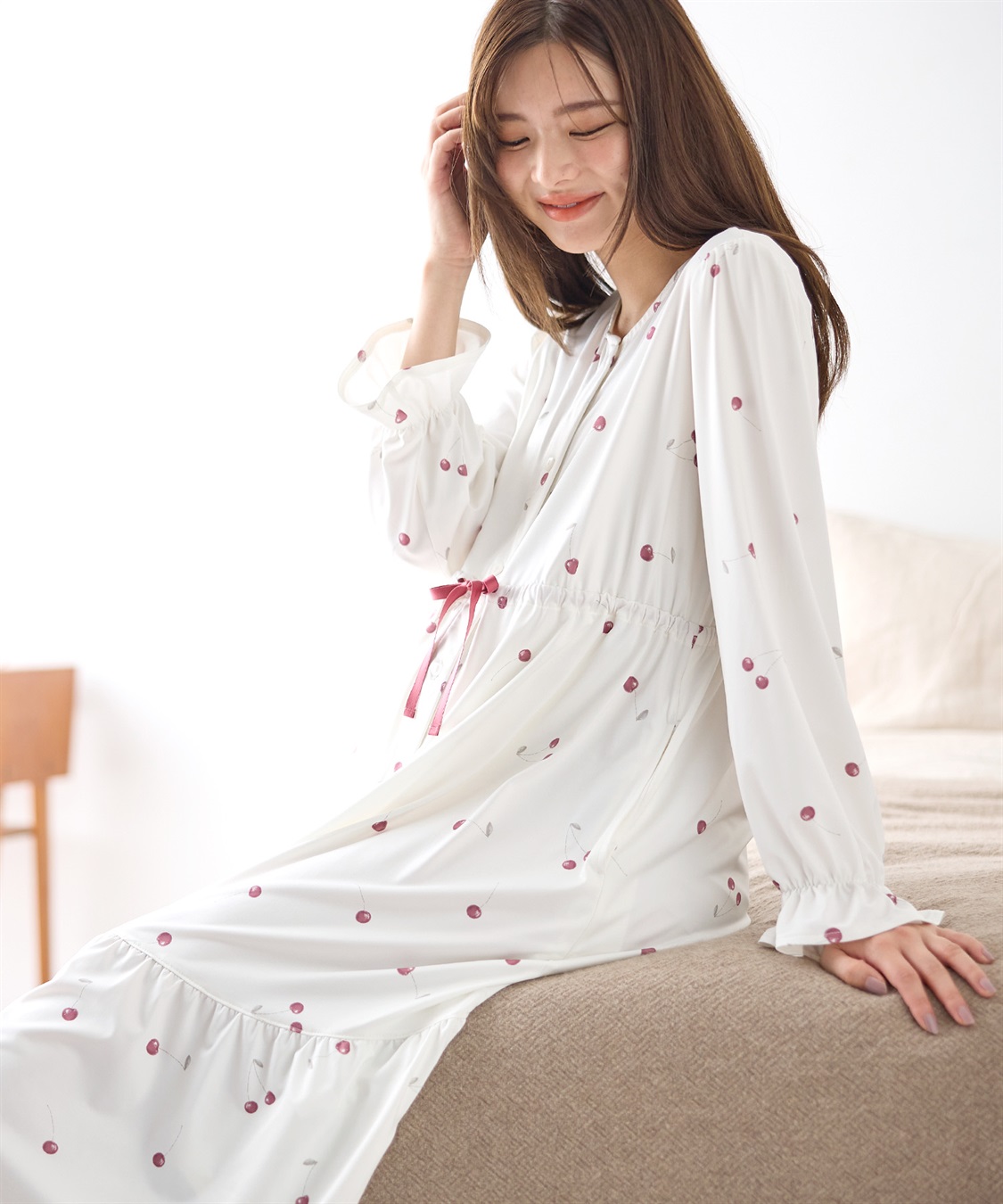 Rosemadame ニットサテン無地・チェリー柄ネグリジェ パジャマ/ルームウェア（マタニティ/授乳服）授乳楽々 妊婦服 産前・産後対応_sub_10