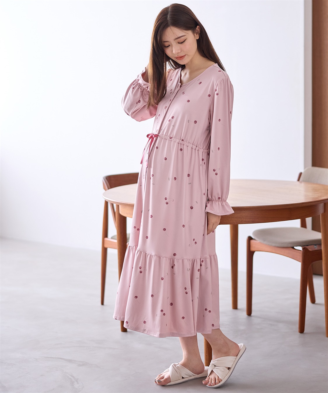 Rosemadame ニットサテン無地・チェリー柄ネグリジェ パジャマ/ルームウェア（マタニティ/授乳服）授乳楽々 妊婦服 産前・産後対応_sub_13