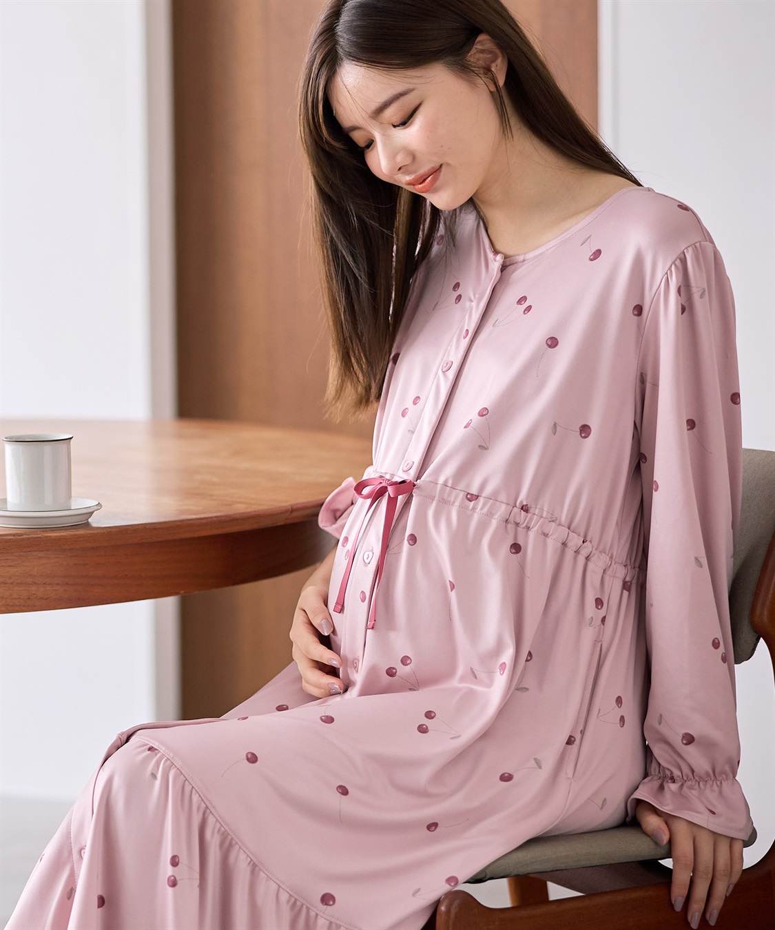 Rosemadame ニットサテン無地・チェリー柄ネグリジェ パジャマ/ルームウェア（マタニティ/授乳服）授乳楽々 妊婦服 産前・産後対応_sub_14