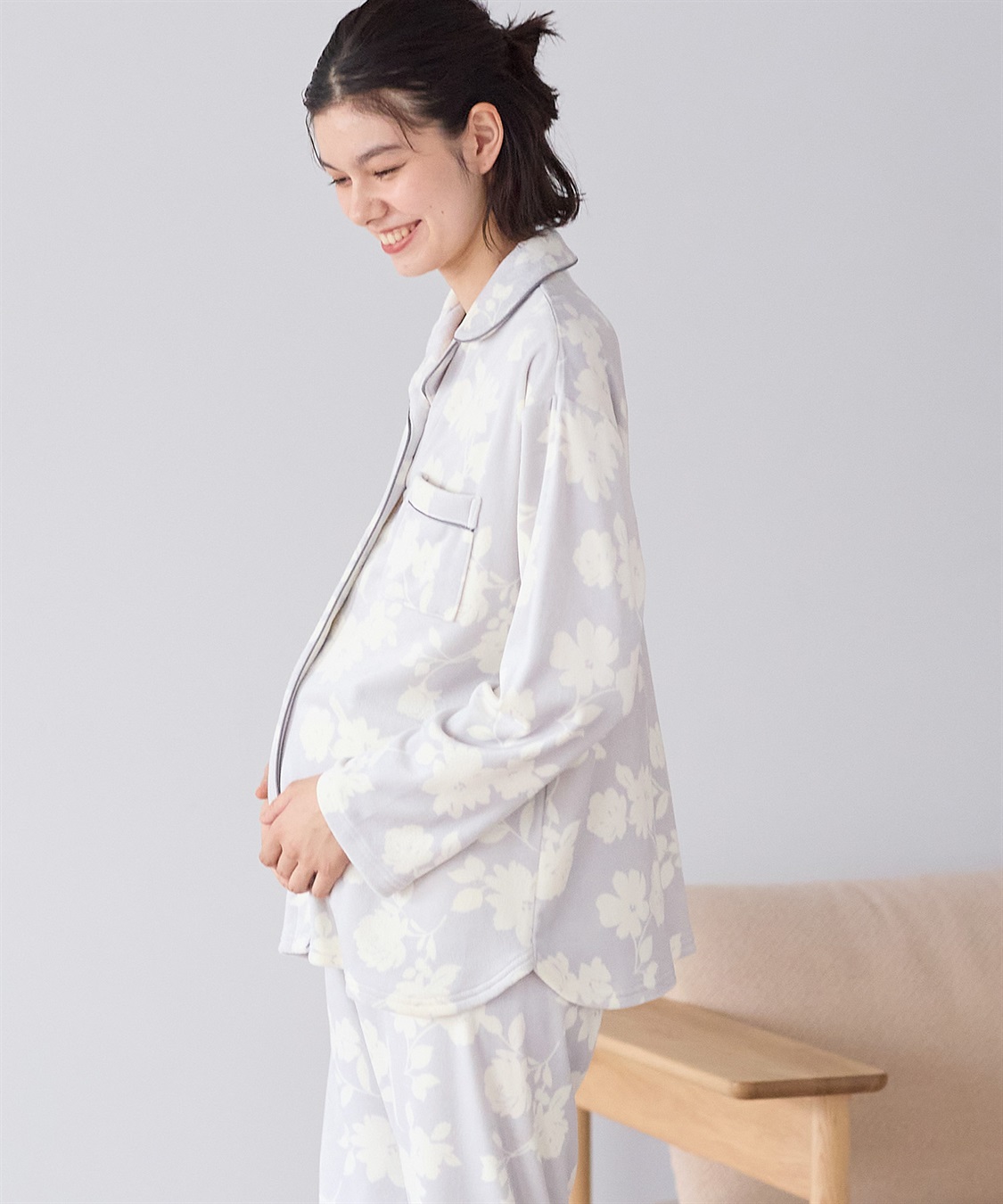 Rosemadame 【セット】ストレッチベロア無地＆花柄パジャマ/ルームウェア（マタニティ/授乳服）授乳楽々 妊婦服 産前・産後対応_sub_1