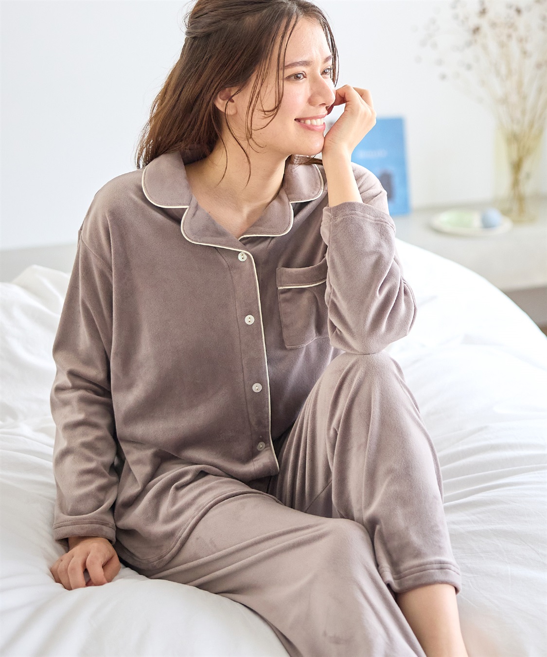 Rosemadame 【セット】ストレッチベロア無地＆花柄パジャマ/ルームウェア（マタニティ/授乳服）授乳楽々 妊婦服 産前・産後対応_sub_3