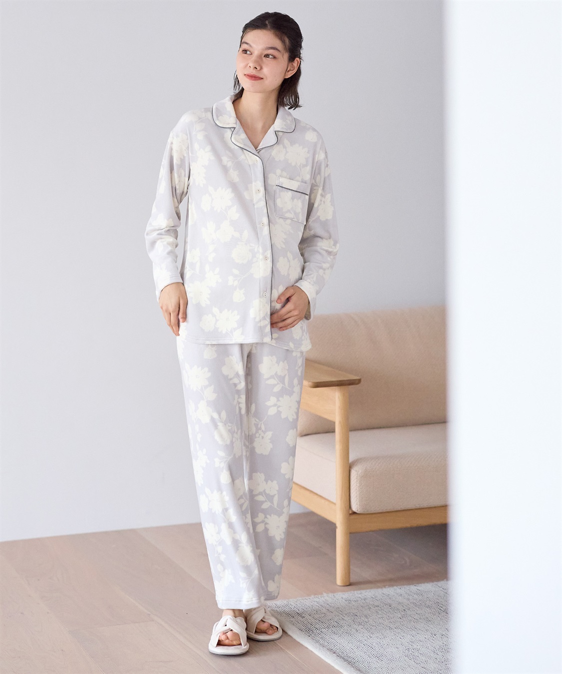 Rosemadame 【セット】ストレッチベロア無地＆花柄パジャマ/ルームウェア（マタニティ/授乳服）授乳楽々 妊婦服 産前・産後対応_sub_4