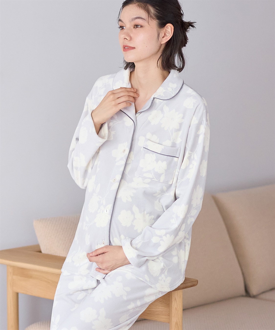 Rosemadame 【セット】ストレッチベロア無地＆花柄パジャマ/ルームウェア（マタニティ/授乳服）授乳楽々 妊婦服 産前・産後対応_sub_7