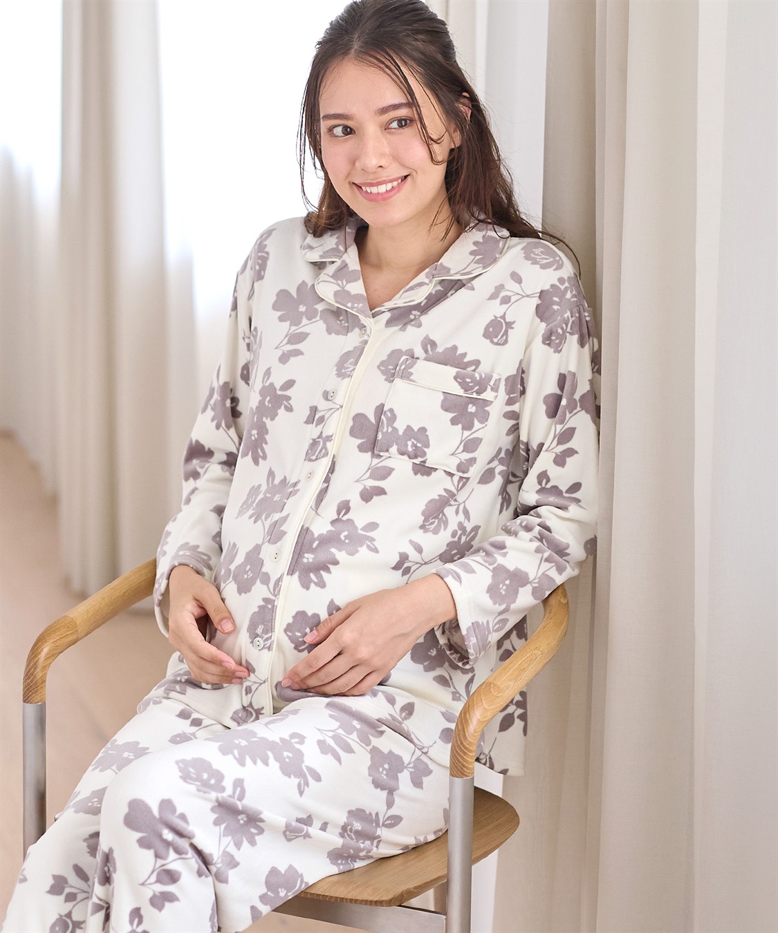 Rosemadame 【セット】ストレッチベロア無地＆花柄パジャマ/ルームウェア（マタニティ/授乳服）授乳楽々 妊婦服 産前・産後対応_sub_11