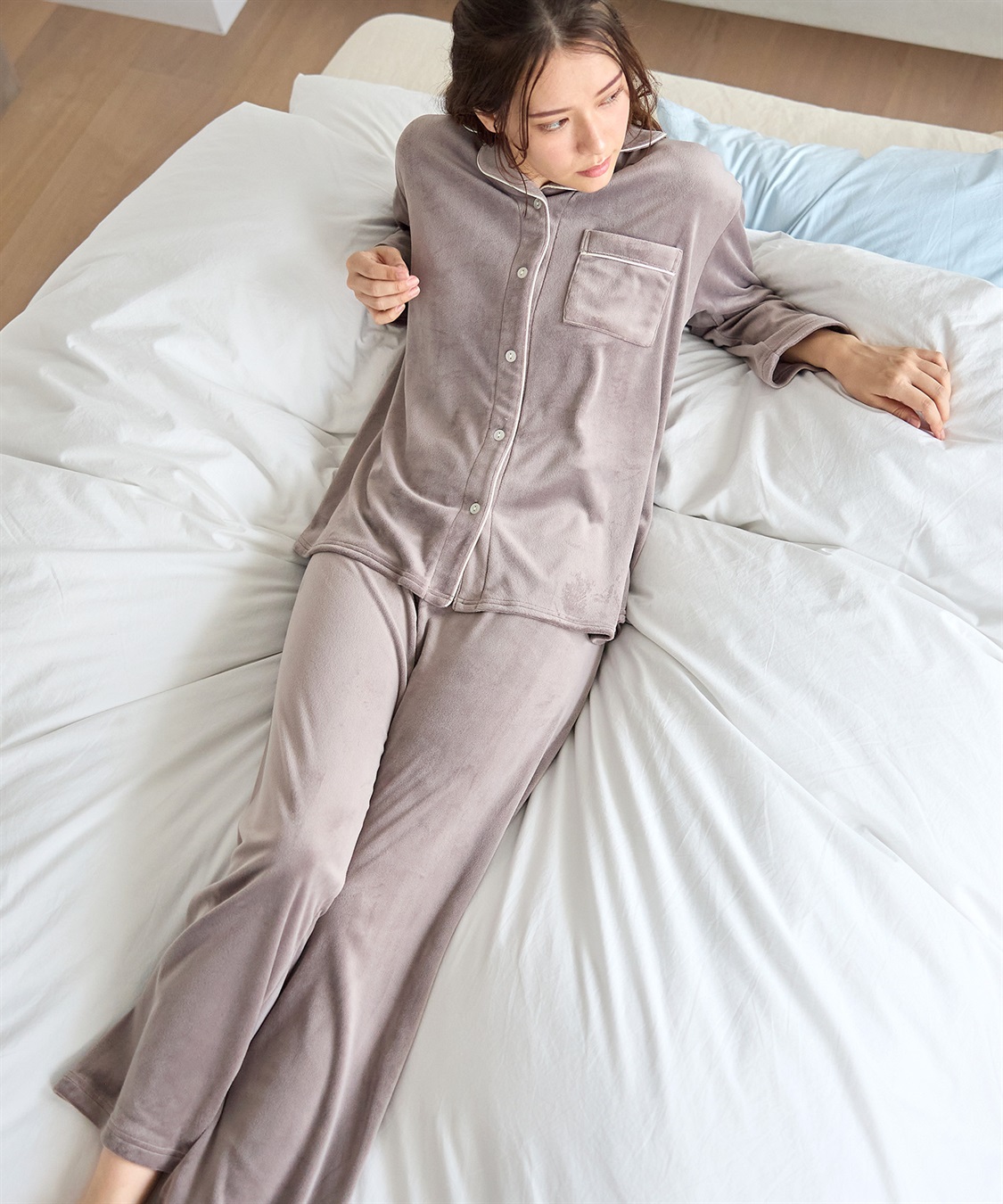 Rosemadame 【セット】ストレッチベロア無地＆花柄パジャマ/ルームウェア（マタニティ/授乳服）授乳楽々 妊婦服 産前・産後対応_sub_13