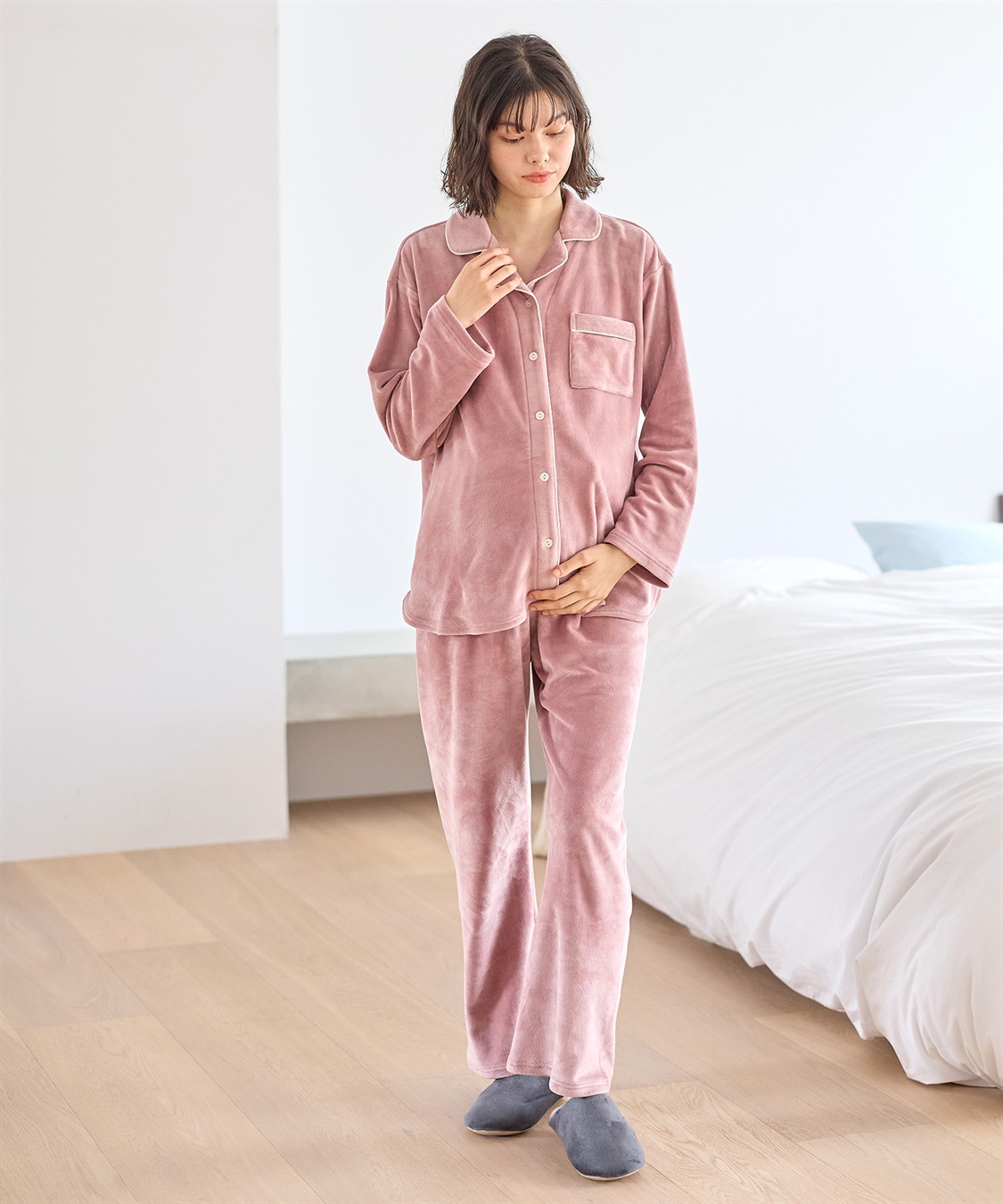 Rosemadame 【セット】ストレッチベロア無地＆花柄パジャマ/ルームウェア（マタニティ/授乳服）授乳楽々 妊婦服 産前・産後対応_sub_15