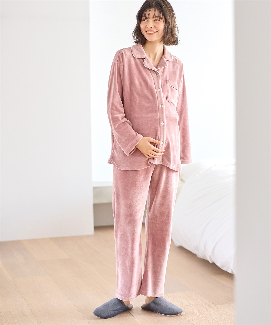 Rosemadame 【セット】ストレッチベロア無地＆花柄パジャマ/ルームウェア（マタニティ/授乳服）授乳楽々 妊婦服 産前・産後対応_sub_16