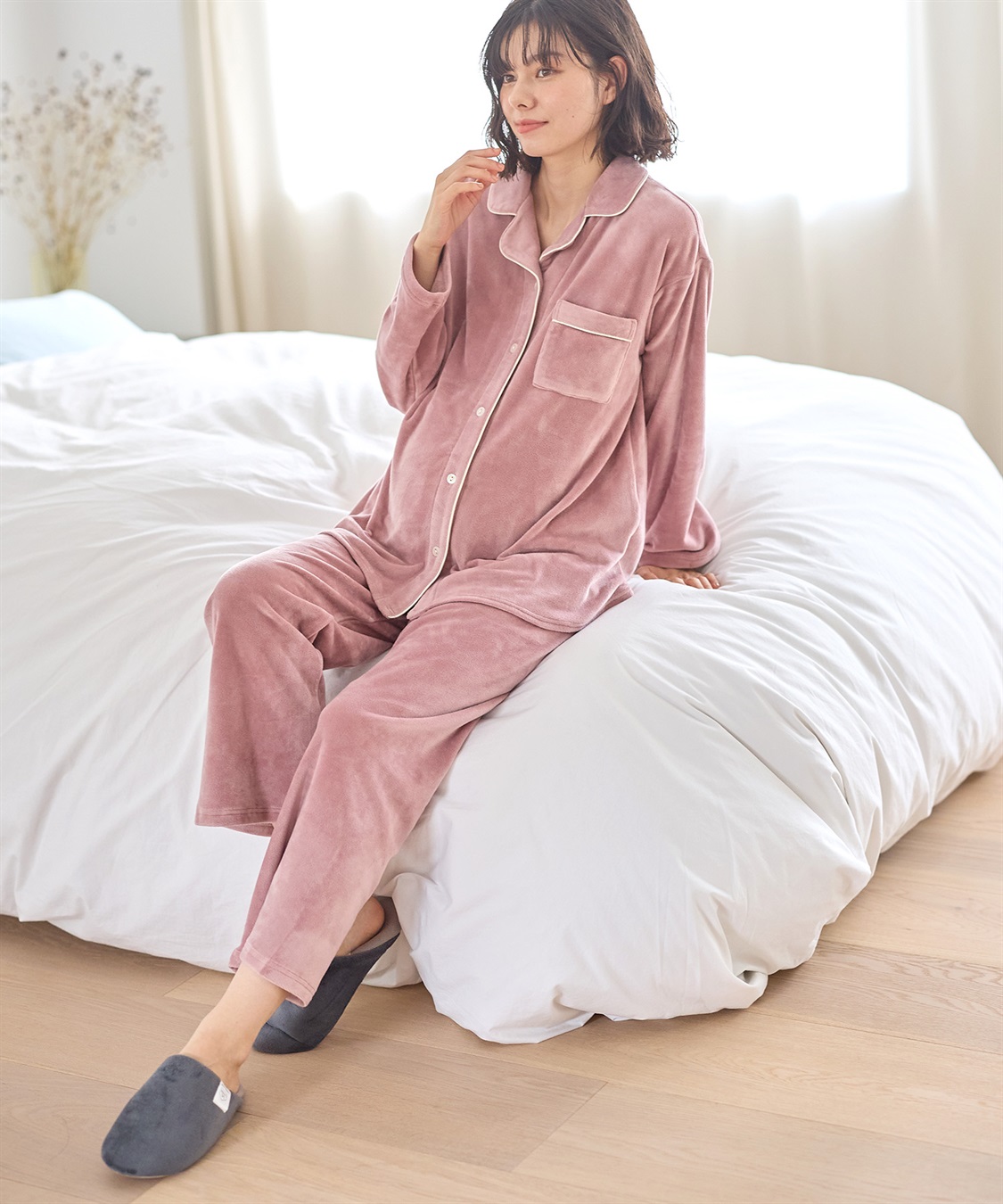 Rosemadame 【セット】ストレッチベロア無地＆花柄パジャマ/ルームウェア（マタニティ/授乳服）授乳楽々 妊婦服 産前・産後対応_sub_18