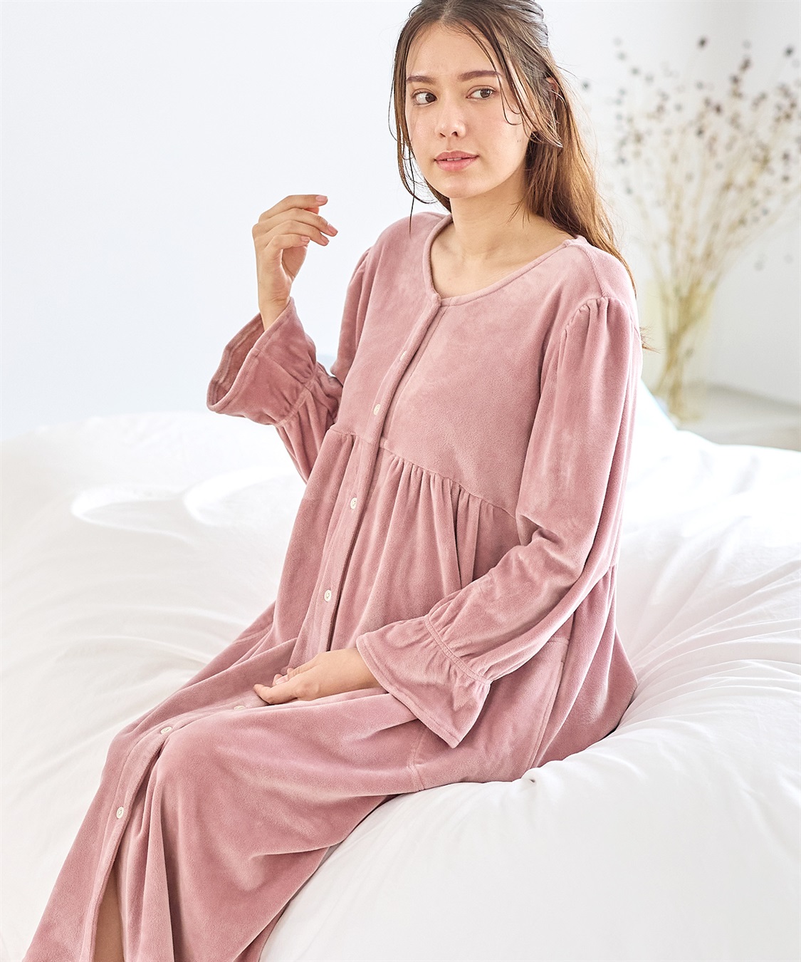 Rosemadame ストレッチベロア無地＆花柄ネグリジェ/ワンピースパジャマ/ルームウェア（マタニティ/授乳服）授乳楽々 妊婦服 産前・産後対応_sub_10