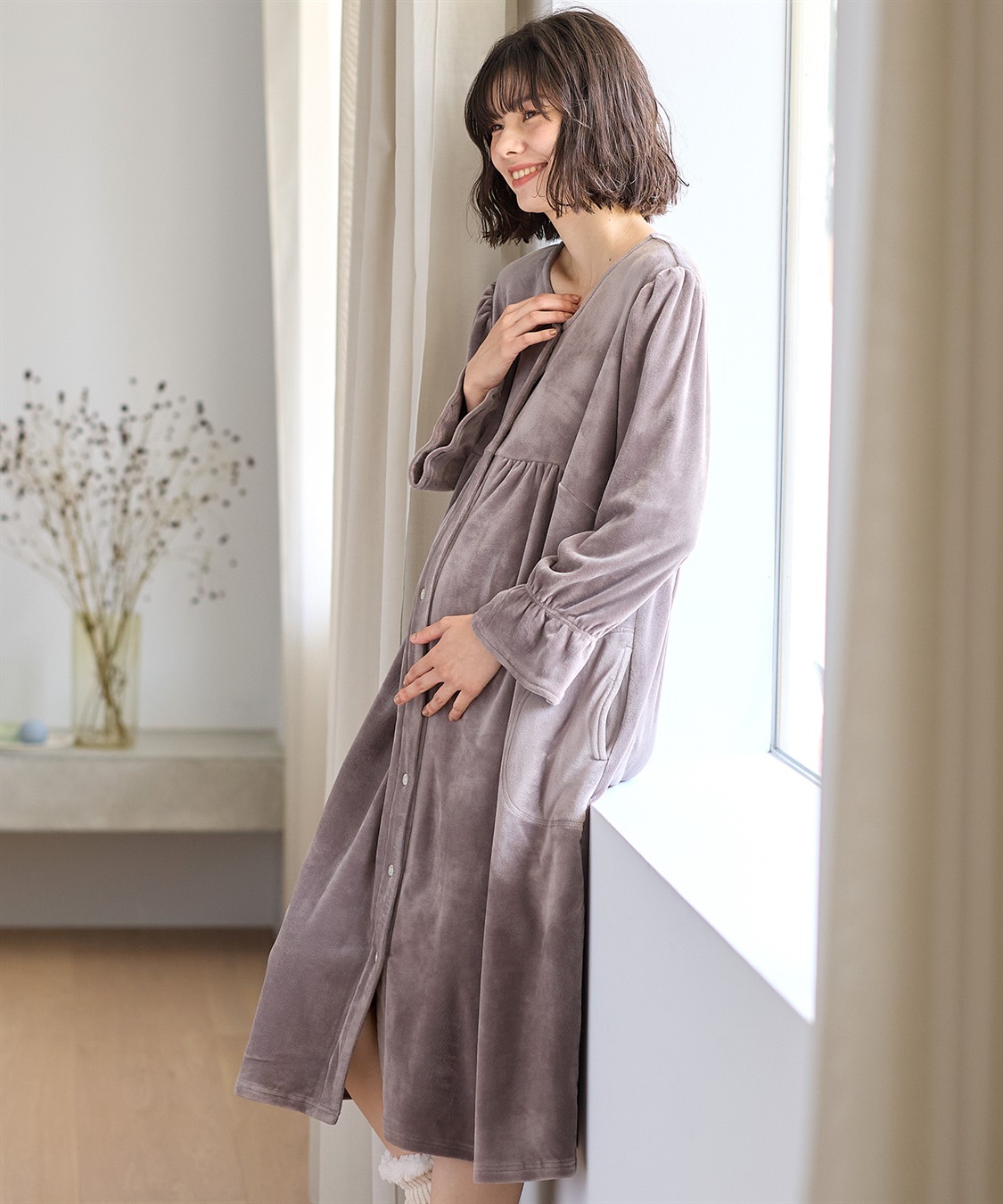 Rosemadame ストレッチベロア無地＆花柄ネグリジェ/ワンピースパジャマ/ルームウェア（マタニティ/授乳服）授乳楽々 妊婦服 産前・産後対応_sub_12