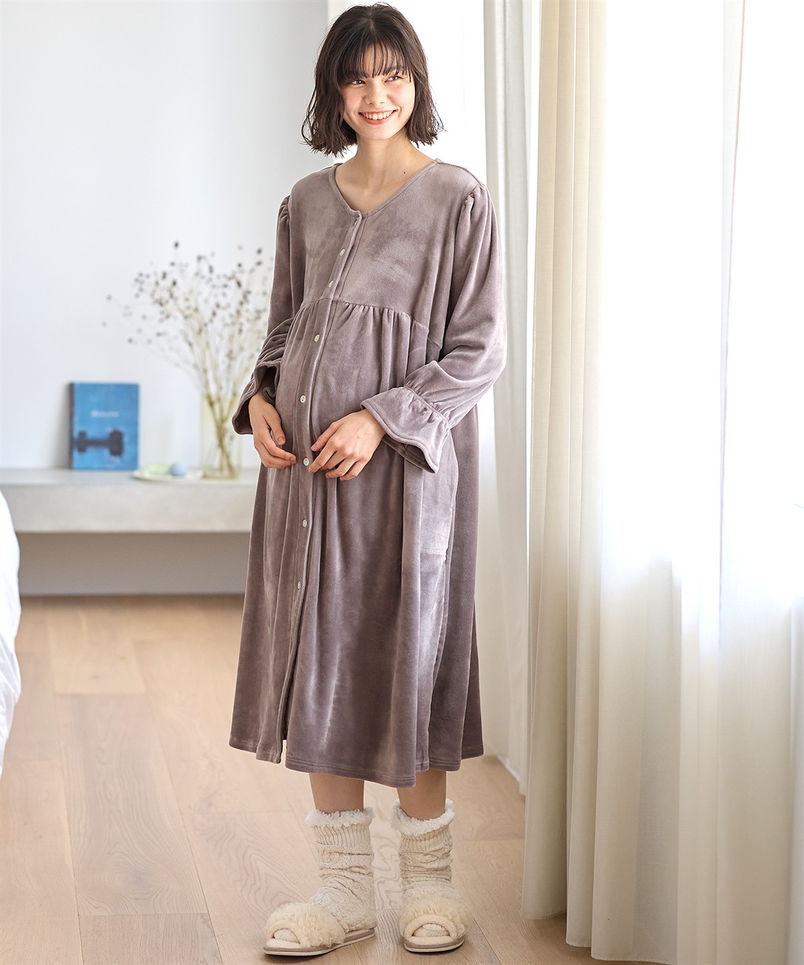 Rosemadame ストレッチベロア無地＆花柄ネグリジェ/ワンピースパジャマ/ルームウェア（マタニティ/授乳服）授乳楽々 妊婦服 産前・産後対応_sub_13