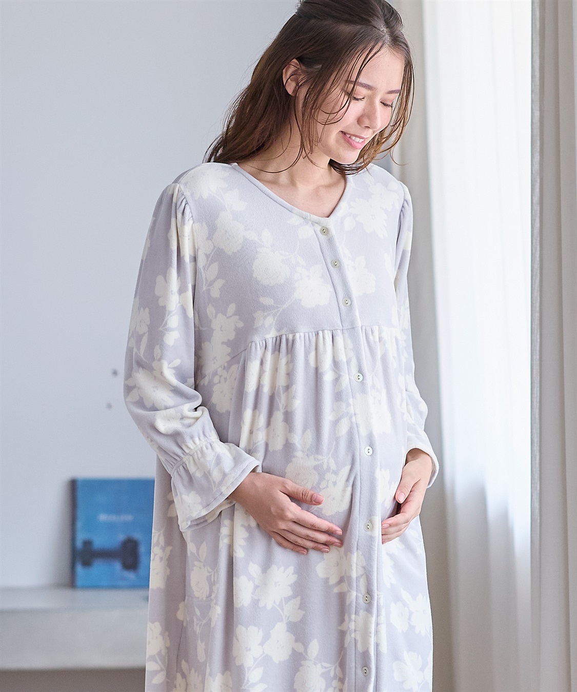 Rosemadame ストレッチベロア無地＆花柄ネグリジェ/ワンピースパジャマ/ルームウェア（マタニティ/授乳服）授乳楽々 妊婦服 産前・産後対応_sub_16