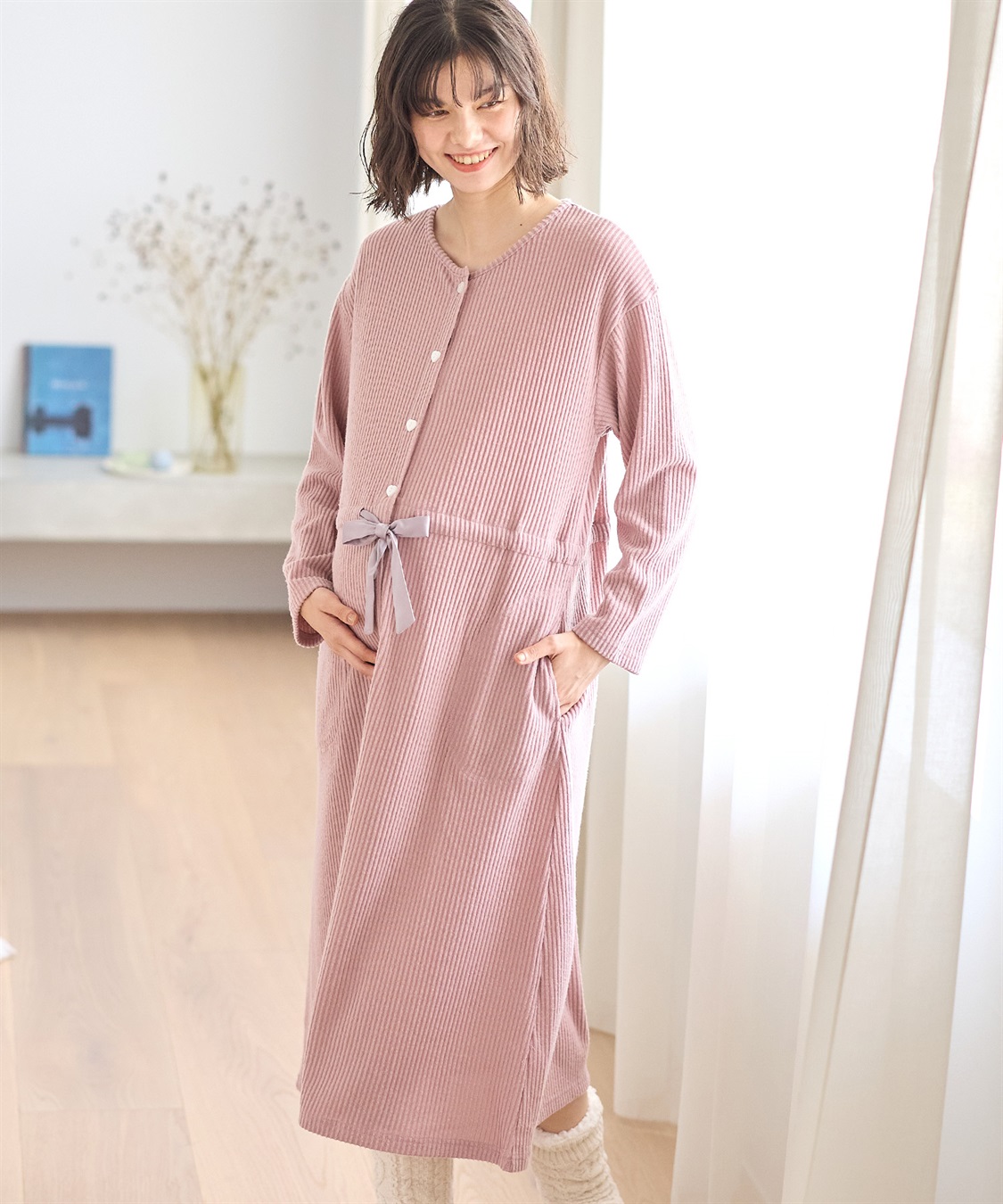 Rosemadame リブ起毛ネグリジェ/ワンピースパジャマ/ルームウェア（マタニティ/授乳服）授乳楽々 妊婦服 産前・産後対応_sub_2