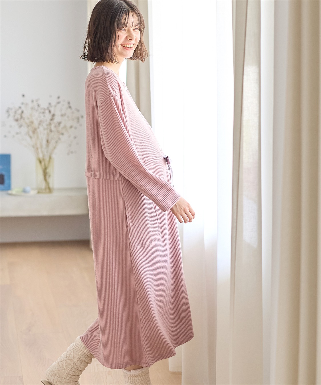 リブ起毛ネグリジェ/ワンピースパジャマ/ルームウェア（マタニティ