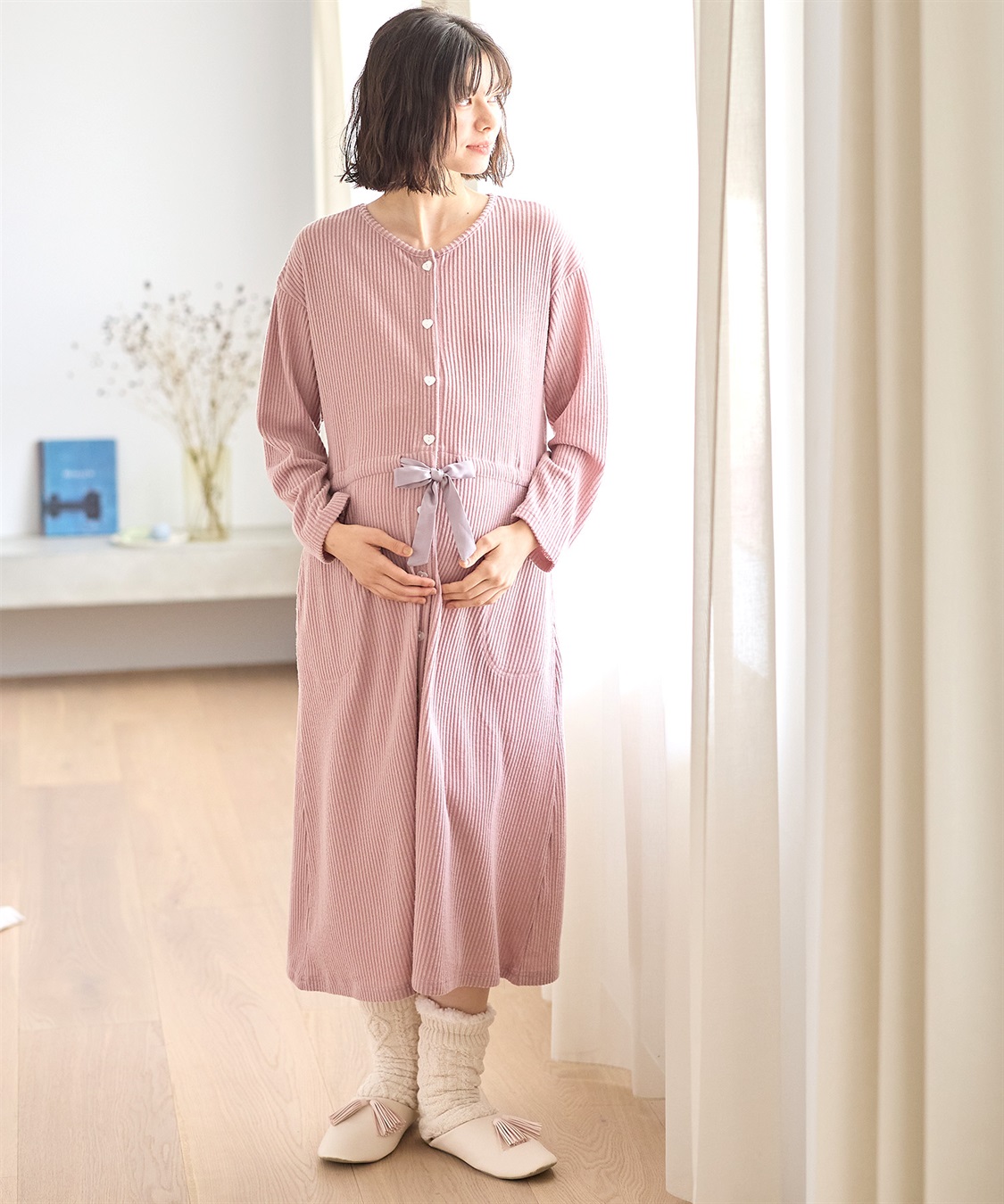 リブ起毛ネグリジェ/ワンピースパジャマ/ルームウェア（マタニティ