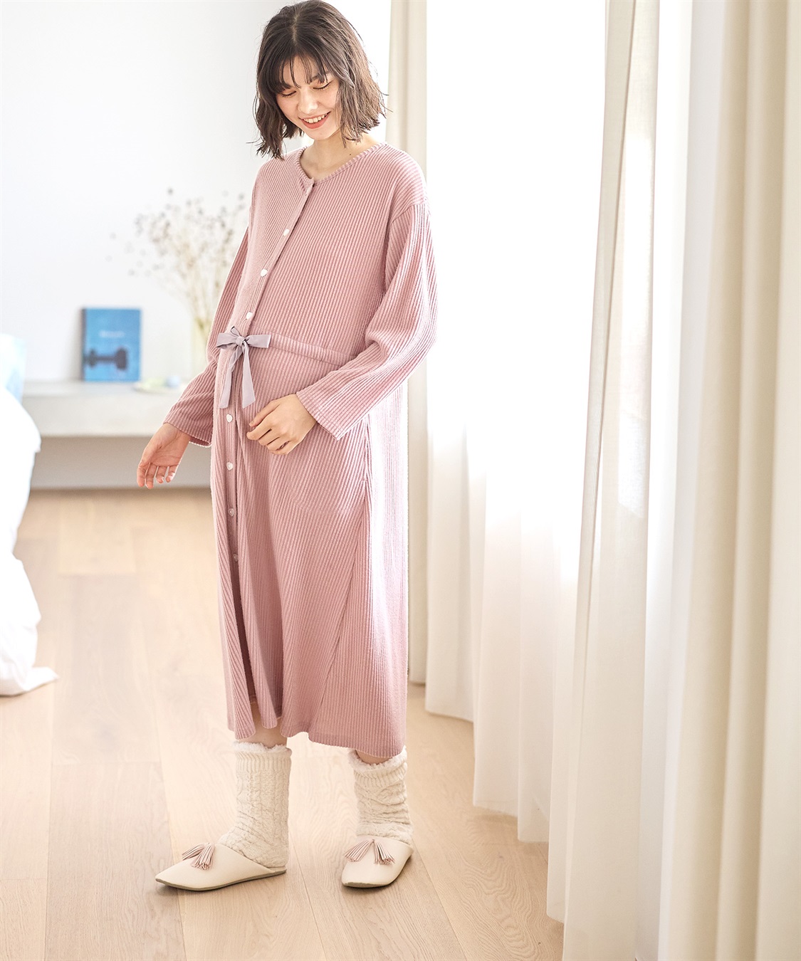 Rosemadame リブ起毛ネグリジェ/ワンピースパジャマ/ルームウェア（マタニティ/授乳服）授乳楽々 妊婦服 産前・産後対応_sub_5