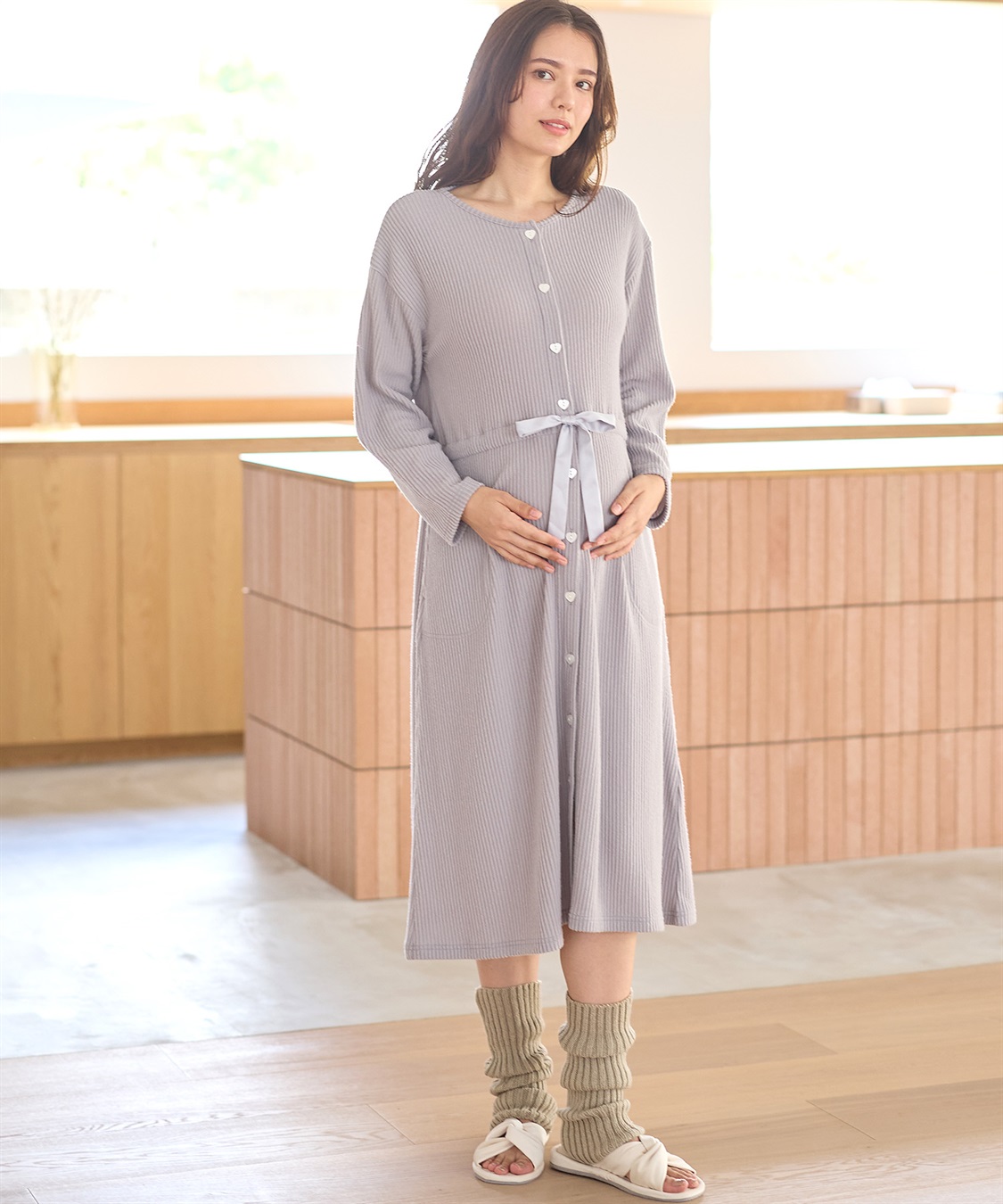 Rosemadame リブ起毛ネグリジェ/ワンピースパジャマ/ルームウェア（マタニティ/授乳服）授乳楽々 妊婦服 産前・産後対応_sub_9