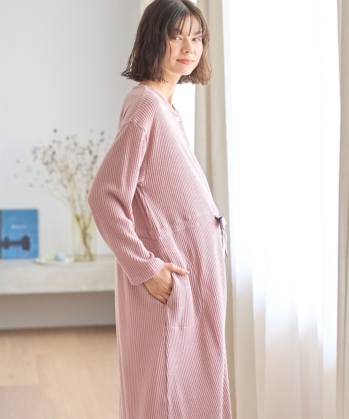 Rosemadame リブ起毛ネグリジェ/ワンピースパジャマ/ルームウェア（マタニティ/授乳服）授乳楽々 妊婦服 産前・産後対応_sub_10