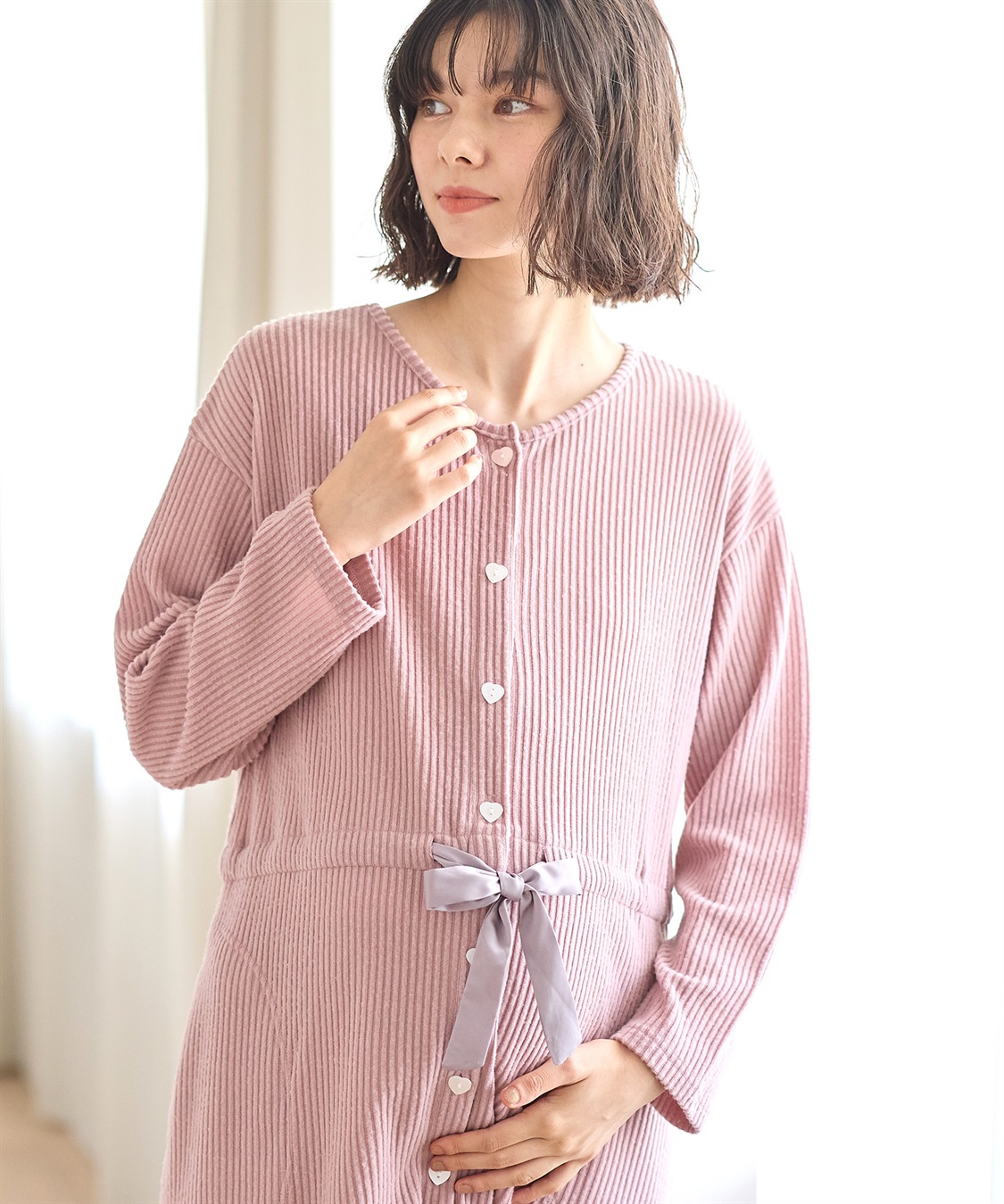 Rosemadame リブ起毛ネグリジェ/ワンピースパジャマ/ルームウェア（マタニティ/授乳服）授乳楽々 妊婦服 産前・産後対応_sub_12