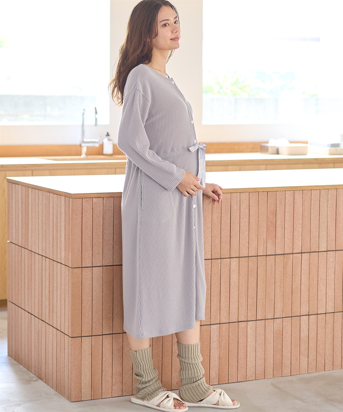 Rosemadame リブ起毛ネグリジェ/ワンピースパジャマ/ルームウェア（マタニティ/授乳服）授乳楽々 妊婦服 産前・産後対応_sub_14