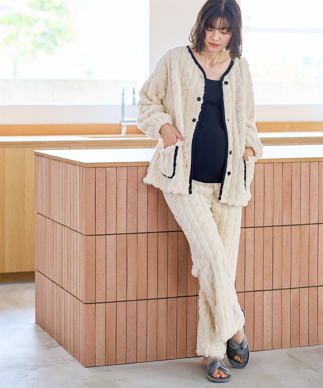 Rosemadame 【セット】モコモコフリース ケーブル柄パジャマ/ルームウェア（マタニティ/授乳服）授乳楽々 妊婦服 産前・産後対応_sub_2