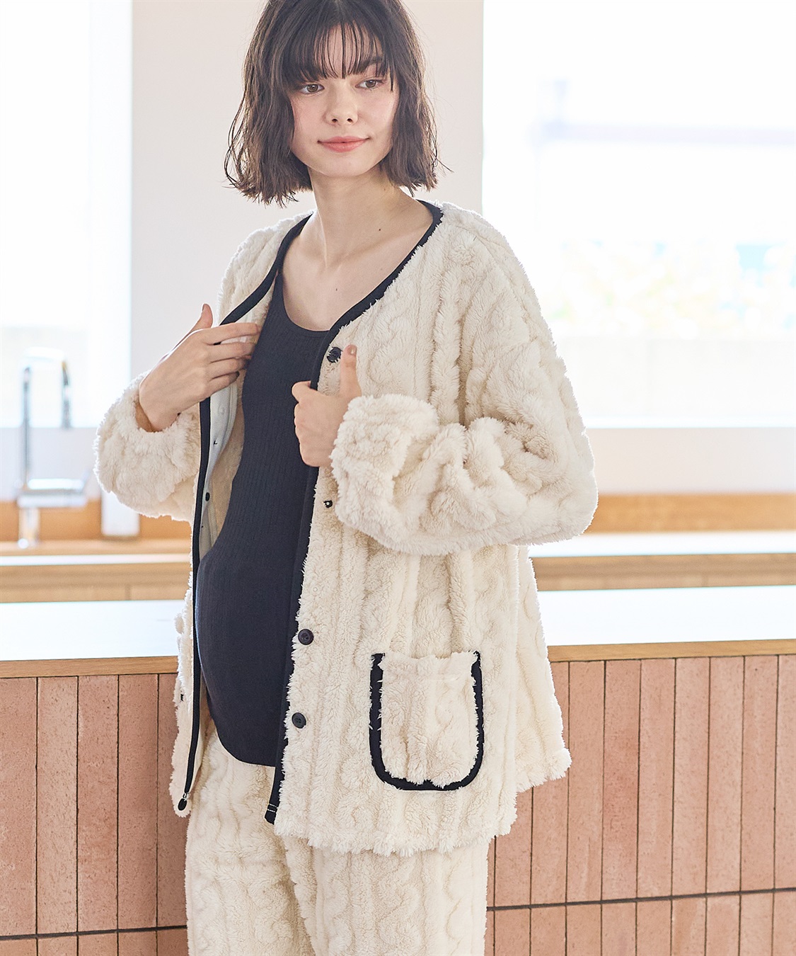 Rosemadame 【セット】モコモコフリース ケーブル柄パジャマ/ルームウェア（マタニティ/授乳服）授乳楽々 妊婦服 産前・産後対応_sub_3