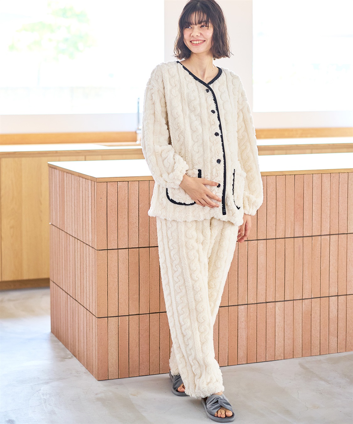 Rosemadame 【セット】モコモコフリース ケーブル柄パジャマ/ルームウェア（マタニティ/授乳服）授乳楽々 妊婦服 産前・産後対応_sub_7