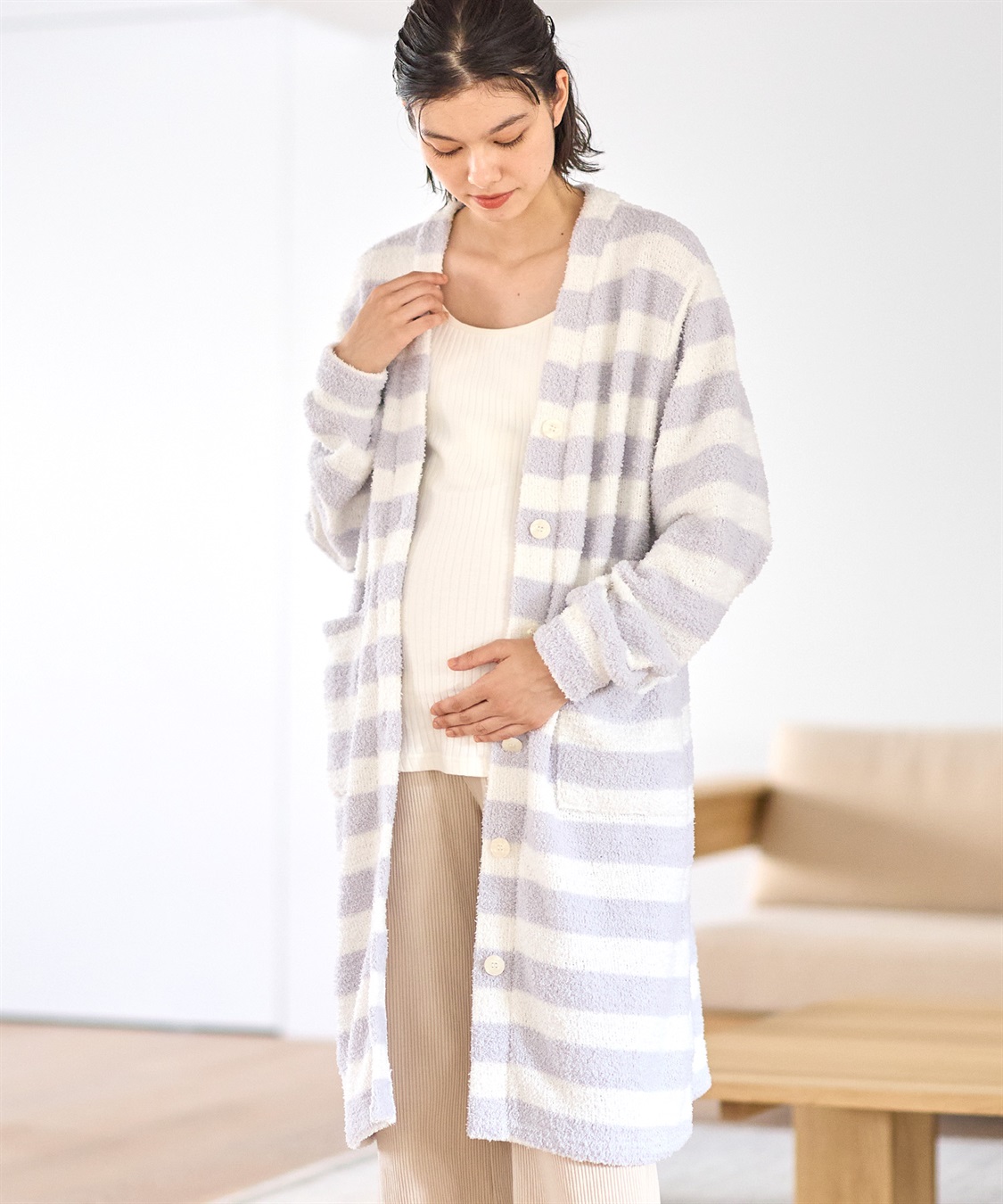Rosemadame モコモコニットソー ボーダーカーディガン/パジャマ/ルームウェア（マタニティ/授乳服）授乳楽々 妊婦服 産前・産後対応_sub_2