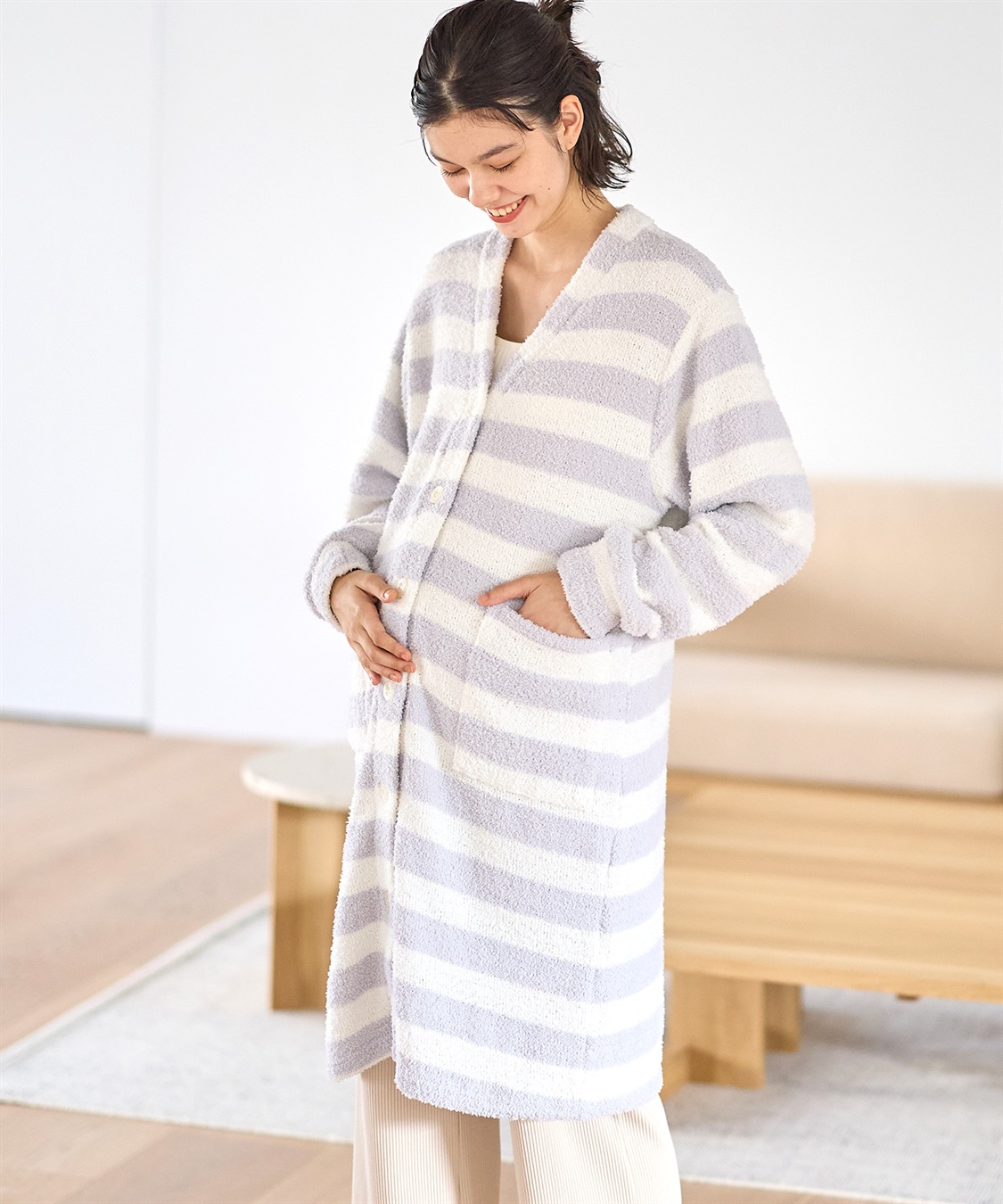 Rosemadame モコモコニットソー ボーダーカーディガン/パジャマ/ルームウェア（マタニティ/授乳服）授乳楽々 妊婦服 産前・産後対応_sub_3