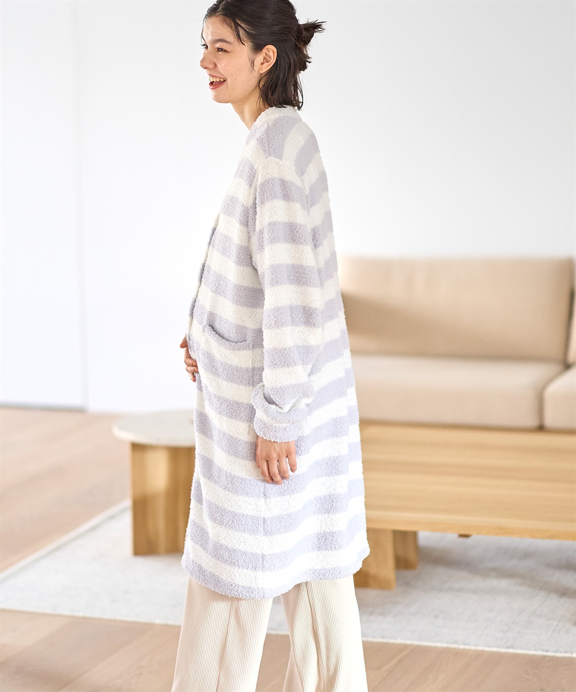 Rosemadame モコモコニットソー ボーダーカーディガン/パジャマ/ルームウェア（マタニティ/授乳服）授乳楽々 妊婦服 産前・産後対応_sub_4