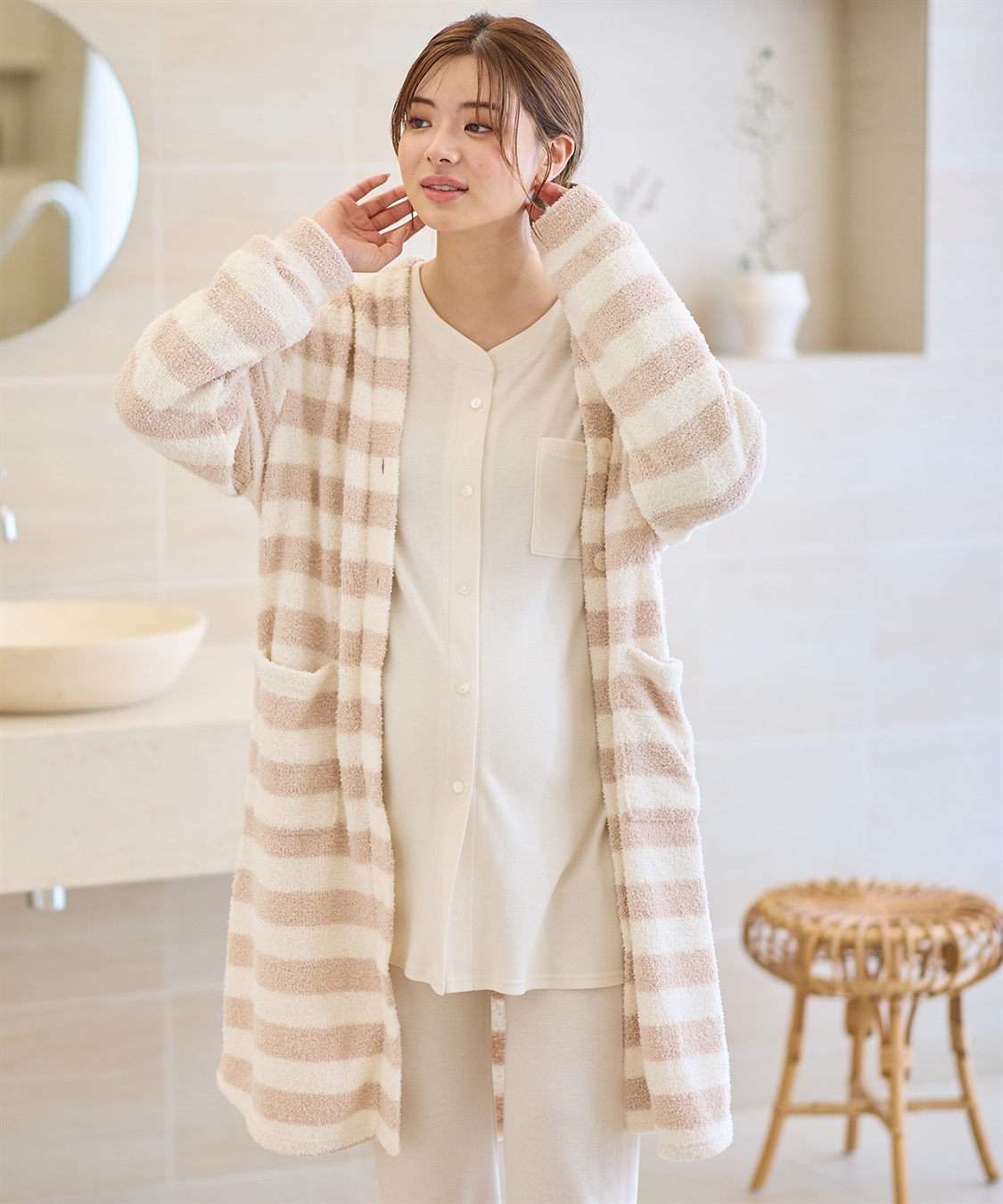 Rosemadame モコモコニットソー ボーダーカーディガン/パジャマ/ルームウェア（マタニティ/授乳服）授乳楽々 妊婦服 産前・産後対応_sub_12