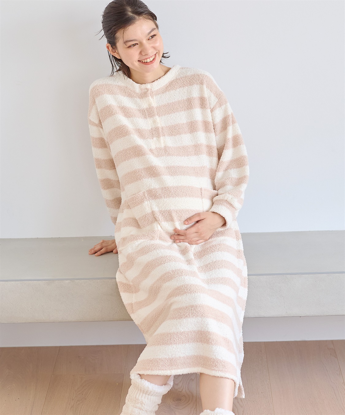 Rosemadame モコモコニットソー ボーダーワンピースパジャマ/ルームウェア（マタニティ/授乳服）授乳楽々 妊婦服 産前・産後対応_sub_2