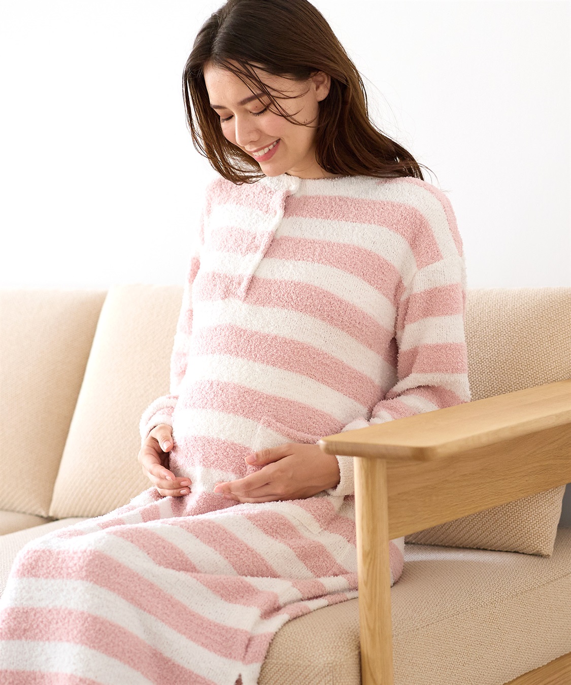 Rosemadame モコモコニットソー ボーダーワンピースパジャマ/ルームウェア（マタニティ/授乳服）授乳楽々 妊婦服 産前・産後対応_sub_9