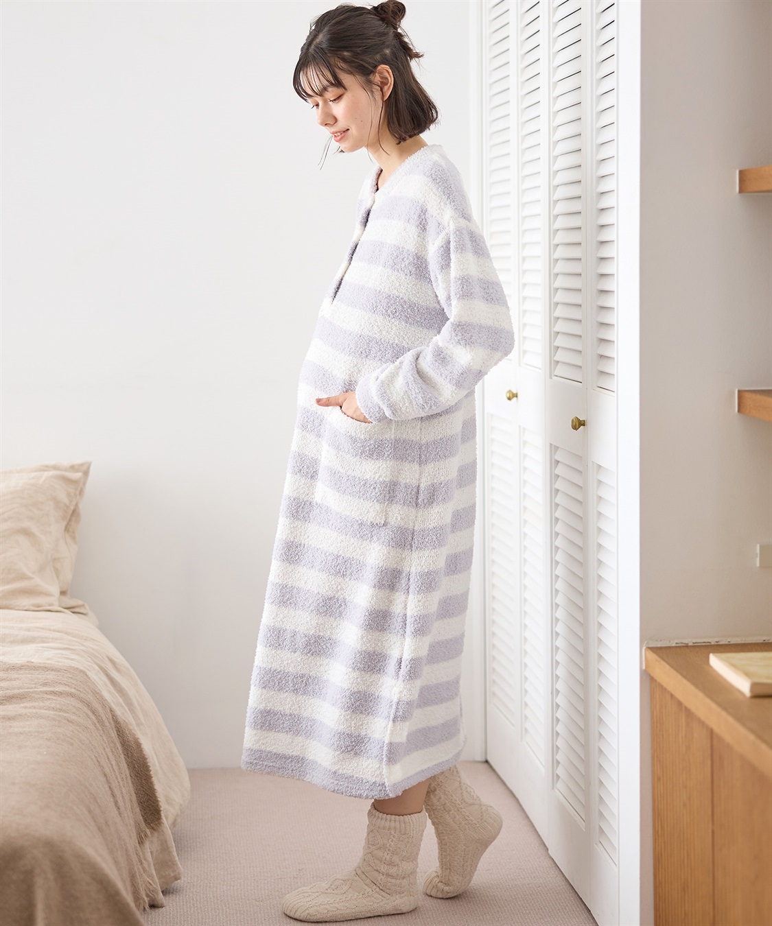 Rosemadame モコモコニットソー ボーダーワンピースパジャマ/ルームウェア（マタニティ/授乳服）授乳楽々 妊婦服 産前・産後対応_sub_13