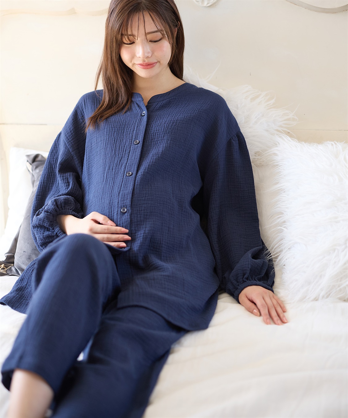 Rosemadame 【親子ペア可】ダブルガーゼ長袖パジャマ コットン100％(産前・産後対応 マタニティ＆授乳服 ルームウェア 上下セット)_sub_3