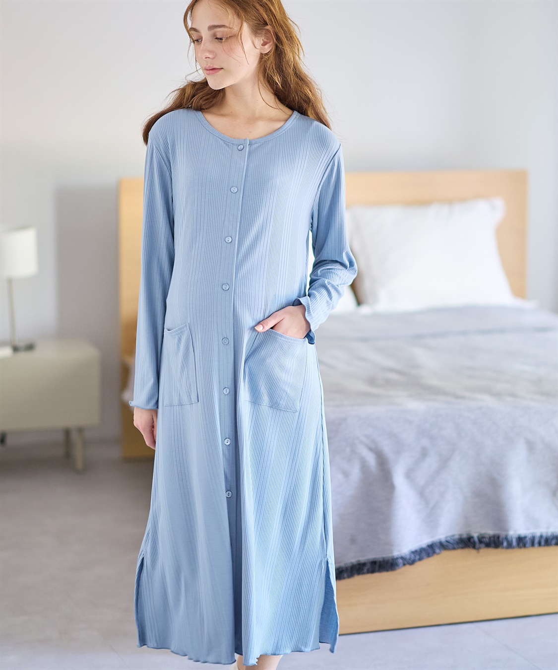 Rosemadame ランダムリブネグリジェ/長袖ワンピース(産前・産後対応 マタニティ＆授乳服 パジャマ/ルームウェア)_sub_1