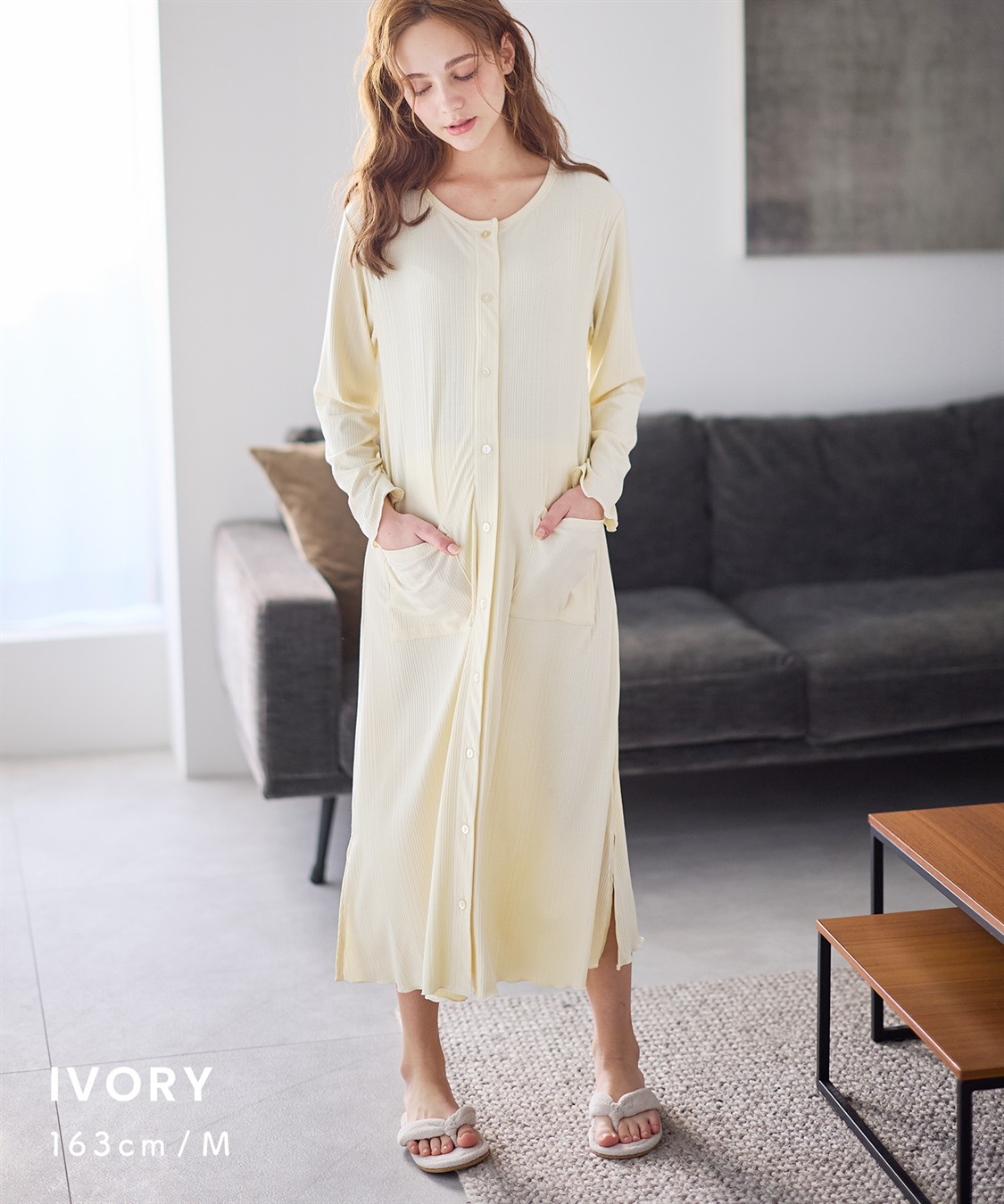 Rosemadame ランダムリブネグリジェ/長袖ワンピース(産前・産後対応 マタニティ＆授乳服 パジャマ/ルームウェア)_sub_3