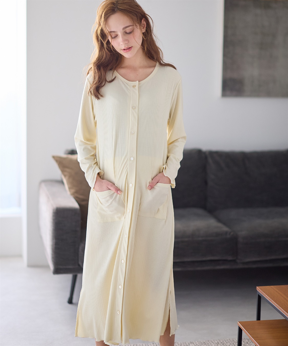 Rosemadame ランダムリブネグリジェ/長袖ワンピース(産前・産後対応 マタニティ＆授乳服 パジャマ/ルームウェア)_sub_5