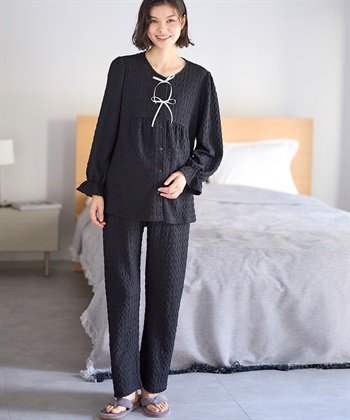 Rosemadame ふくれシャーリングリボンパジャマ(産前・産後対応 マタニティ＆授乳服 ルームウェア 上下セット)_subthumb_2