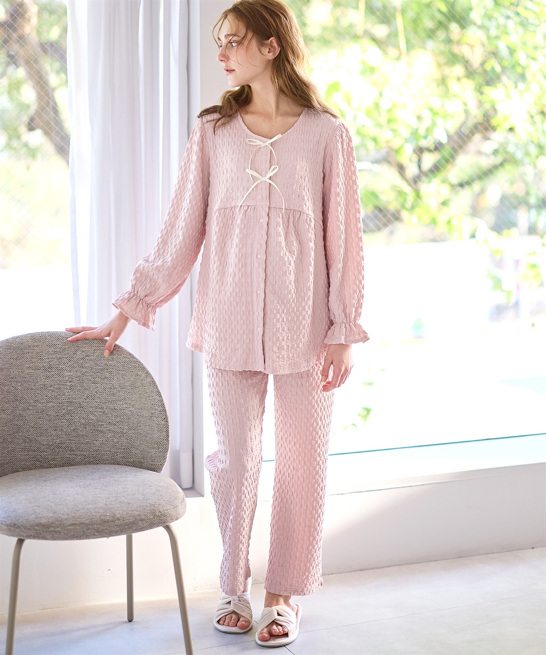 Rosemadame ふくれシャーリングリボンパジャマ(産前・産後対応 マタニティ＆授乳服 ルームウェア 上下セット)_sub_3