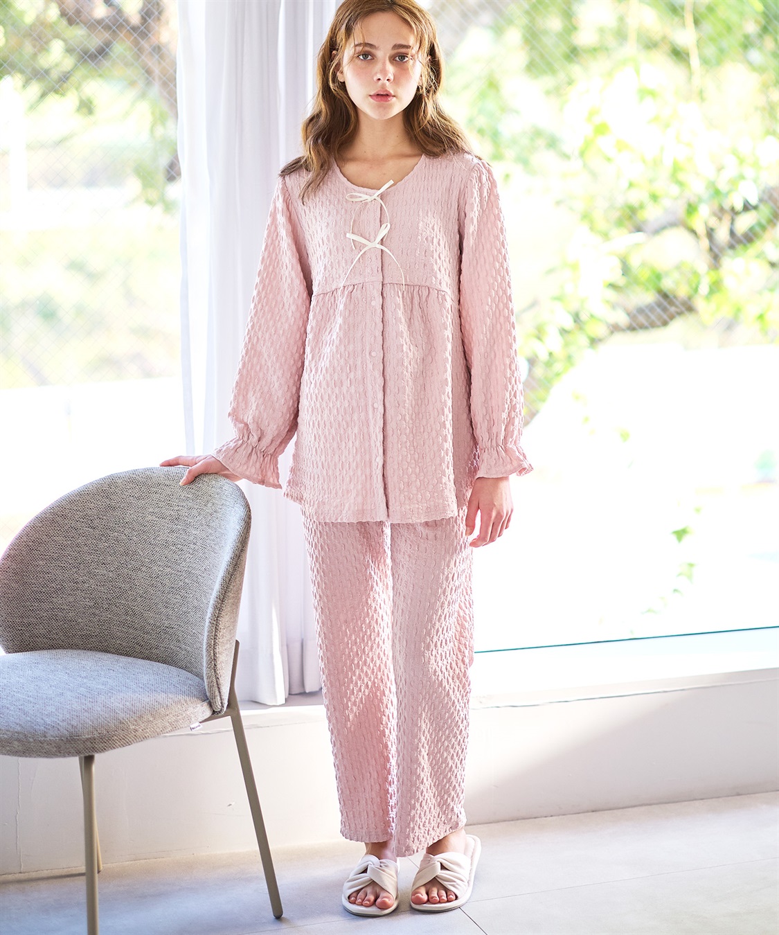 Rosemadame ふくれシャーリングリボンパジャマ(産前・産後対応 マタニティ＆授乳服 ルームウェア 上下セット)_sub_4