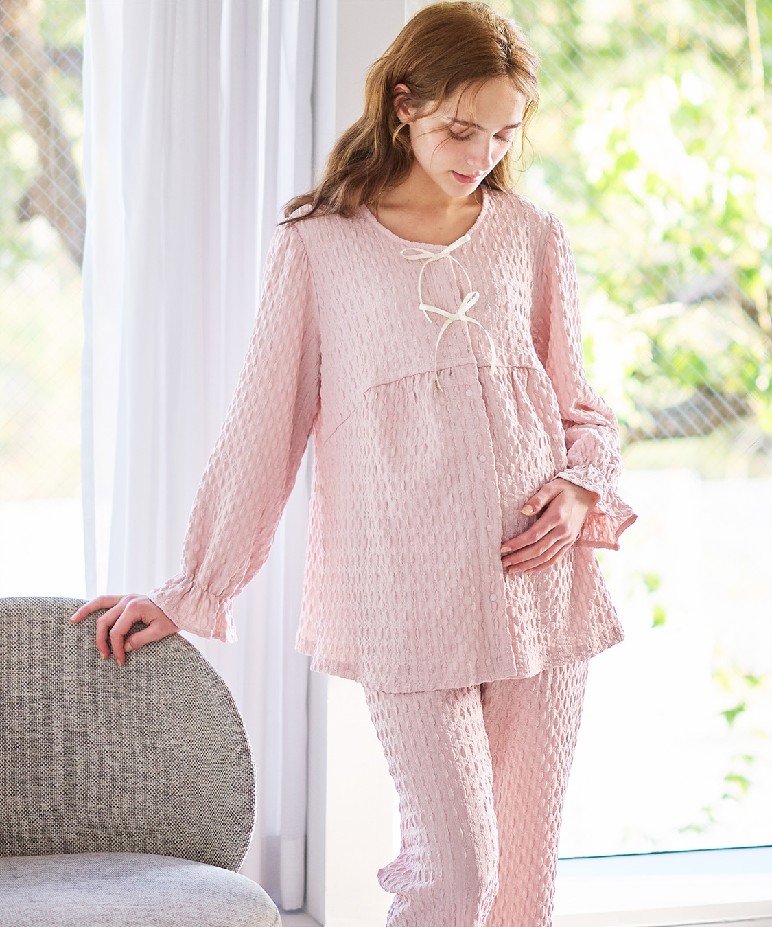 Rosemadame ふくれシャーリングリボンパジャマ(産前・産後対応 マタニティ＆授乳服 ルームウェア 上下セット)_sub_5