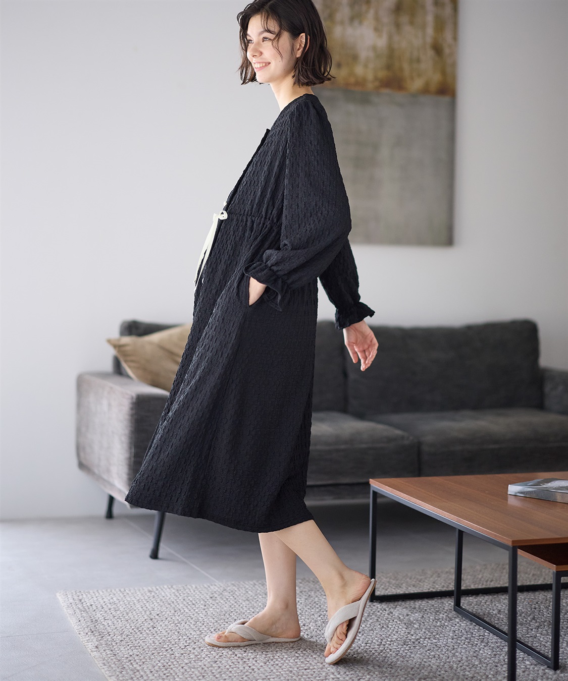 Rosemadame ふくれシャーリングリボンネグリジェ/ ワンピースパジャマ(産前・産後対応 マタニティ＆授乳服 ルームウェア)_sub_2