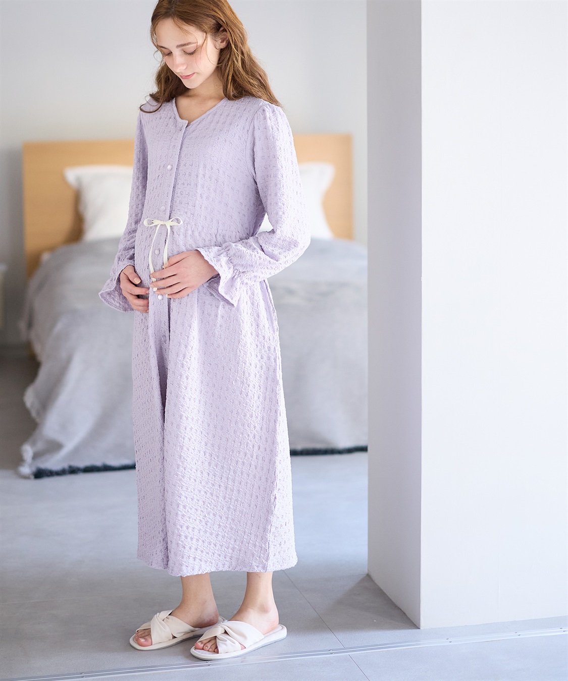Rosemadame ふくれシャーリングリボンネグリジェ/ ワンピースパジャマ(産前・産後対応 マタニティ＆授乳服 ルームウェア)_sub_3