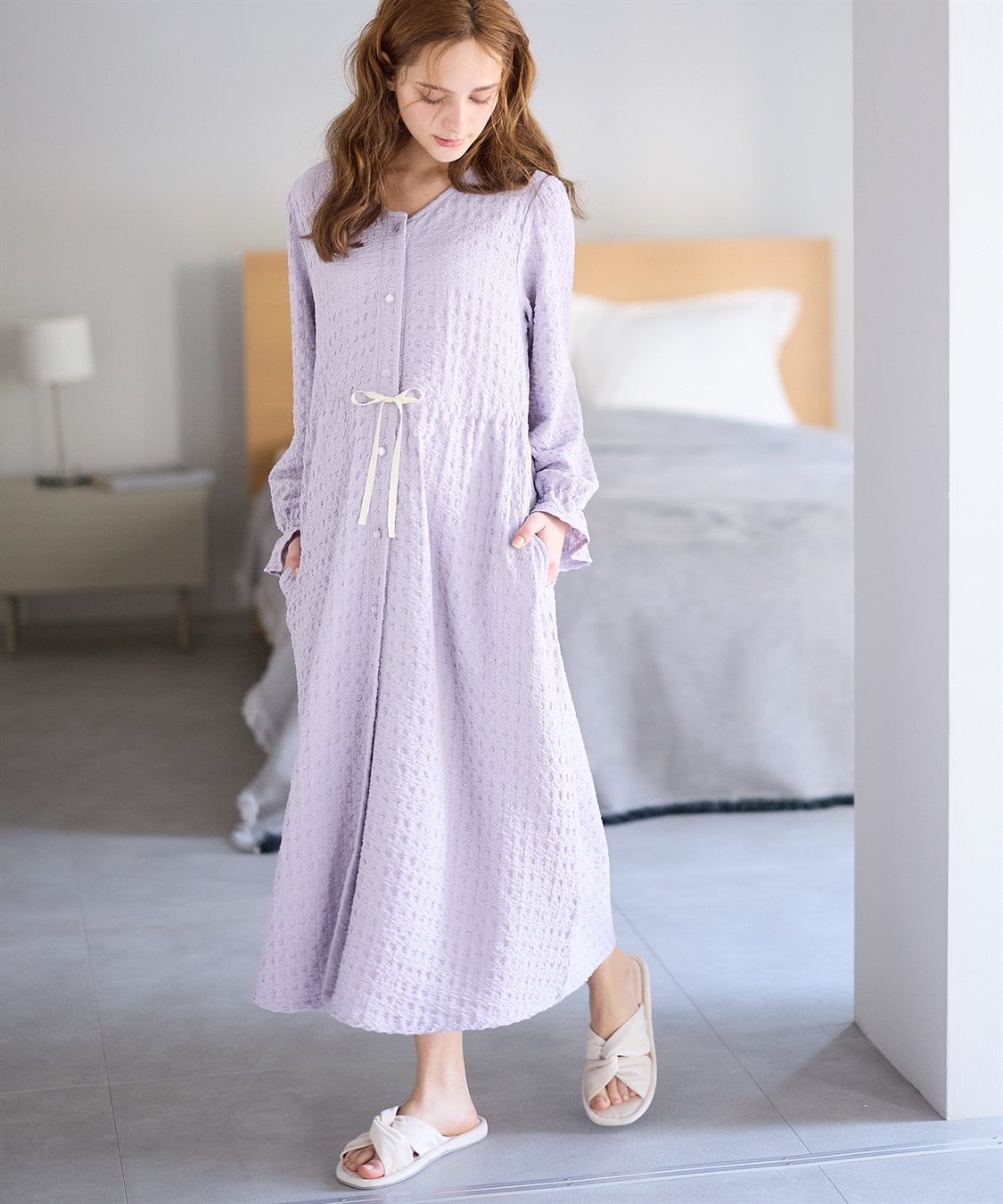 Rosemadame ふくれシャーリングリボンネグリジェ/ ワンピースパジャマ(産前・産後対応 マタニティ＆授乳服 ルームウェア)_sub_4